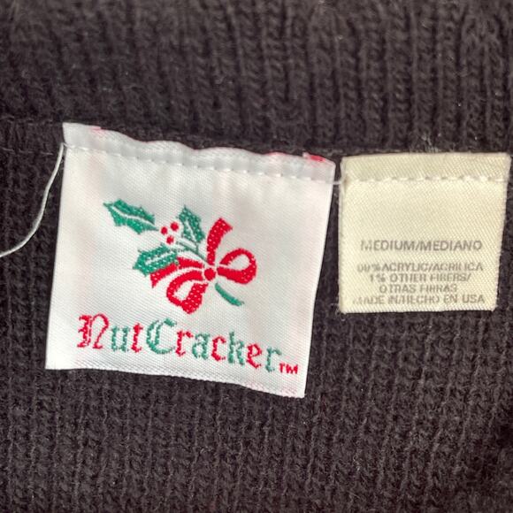 VINTAGE 90s Nutcracker Poinsettia Wreath Ugly Christmas Sweater Size Medium - Picture 2 of 3